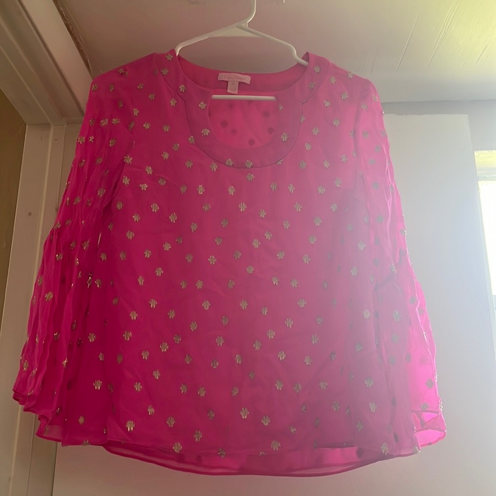 Lilly Pulitzer Pink and Gold bell bottom sleeved shirt